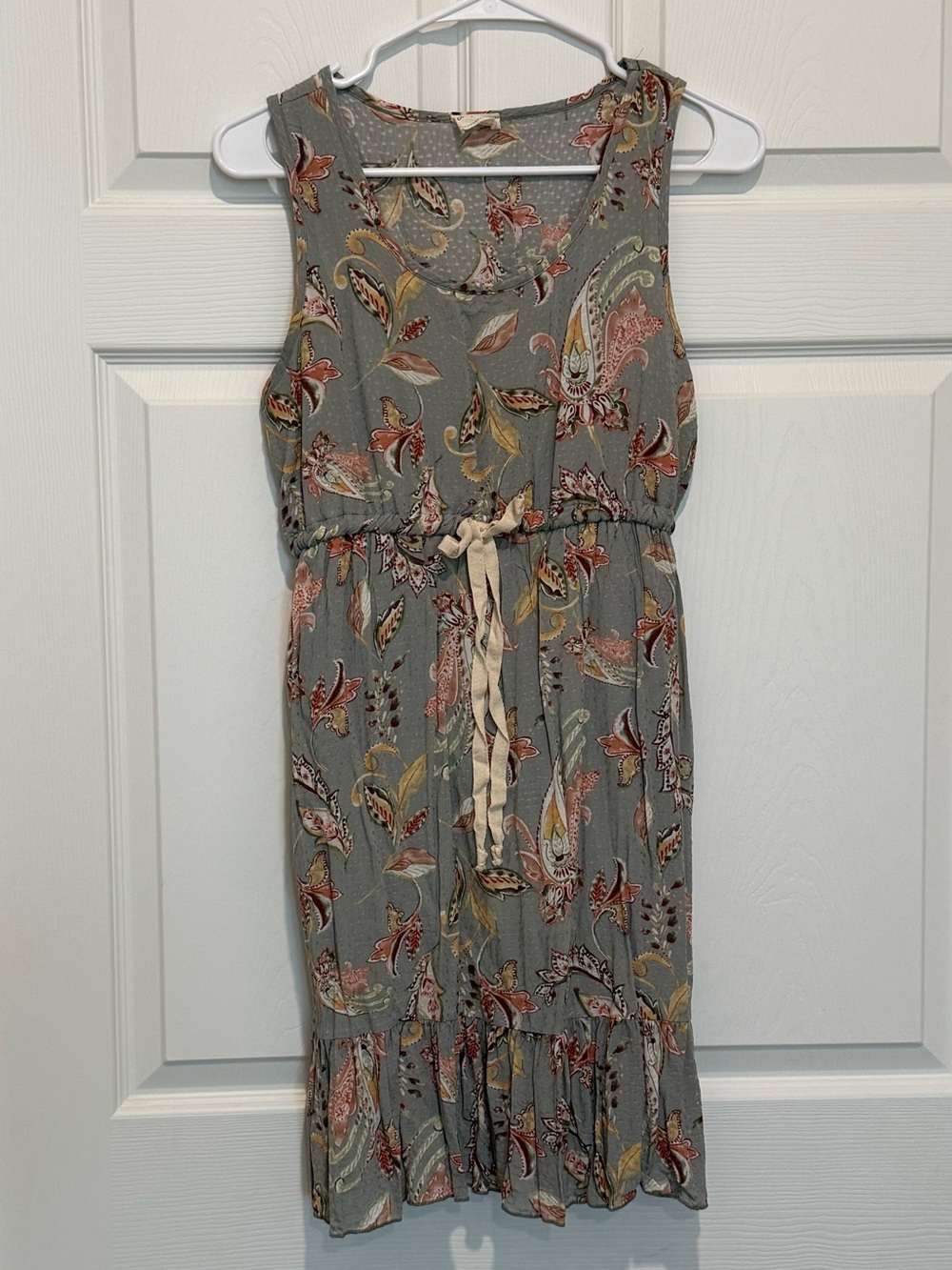 Lovely Melody Sage Paisley Mini Dress with Cream Tie